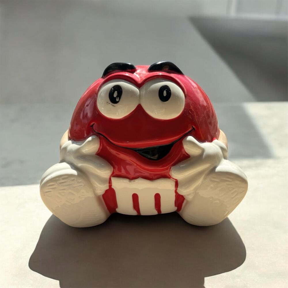 Vintage 1980s M&Ms Cookie Candy Jar Red Small Whimsical Kitchen Decor